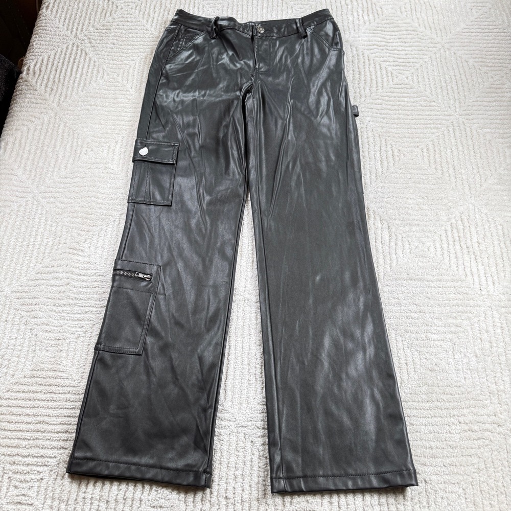 Hot Kiss Cargo Pants Women's 11 Black Faux Leather Wide Leg Matrix Grunge Goth
